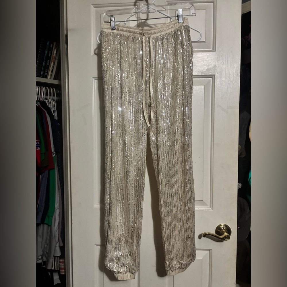 Main Strip Silver Sequin Joggers